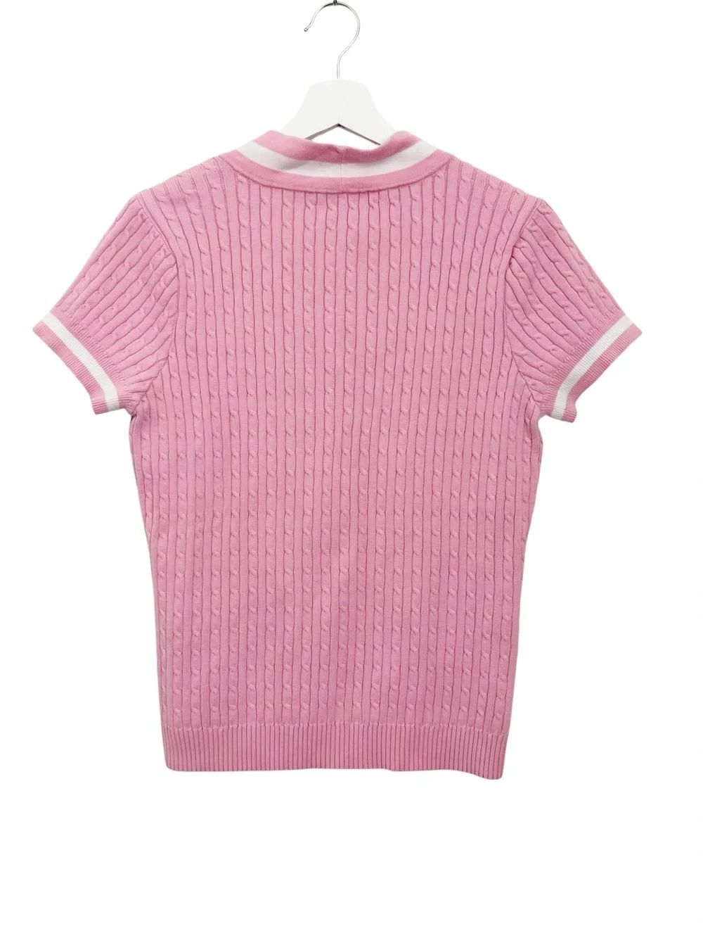 Ralph Lauren Sport Pink Cable Knit V-Neck Short Sleeve Sweater